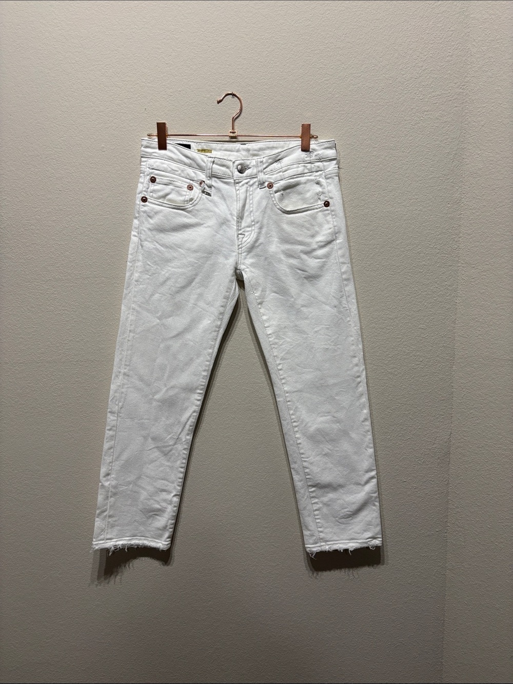 R13 Boy Straight Leg Mid rise Ankle Jeans in Bale White SZ 26 Made in Italy - Picture 4 of 9